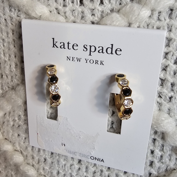 Kate Spade Gold and Black Hoop Earrings - Picture 2 of 4